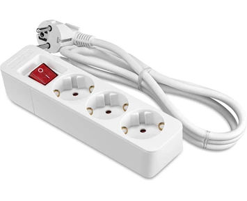 ON Extension lead 3-way socket grounded with switch, 1.5m white