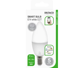 Deltaco Smart E14 Vit, WiFi, 4.5W, 2700K-6500K, dimbar