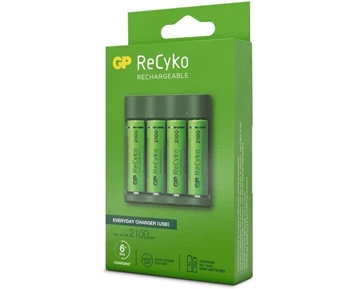 GP ReCyko Everyday-batteriladdare B421 (USB), inkl. 4 stk. AA 2100mAh NiMH-batterier