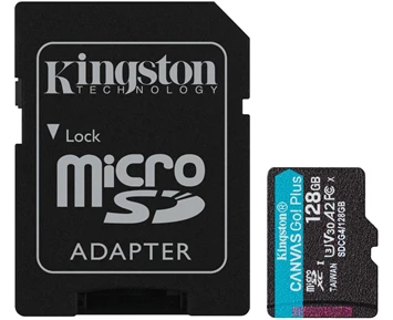 Kingston 128GB microSDXC Canvas Go Plus Gen4 200MB/s A2 U3 V30 Card + Adapter
