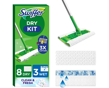 Swiffer Dry Kit - Handle + Refillers 8  pcs + 3  Wet pcs