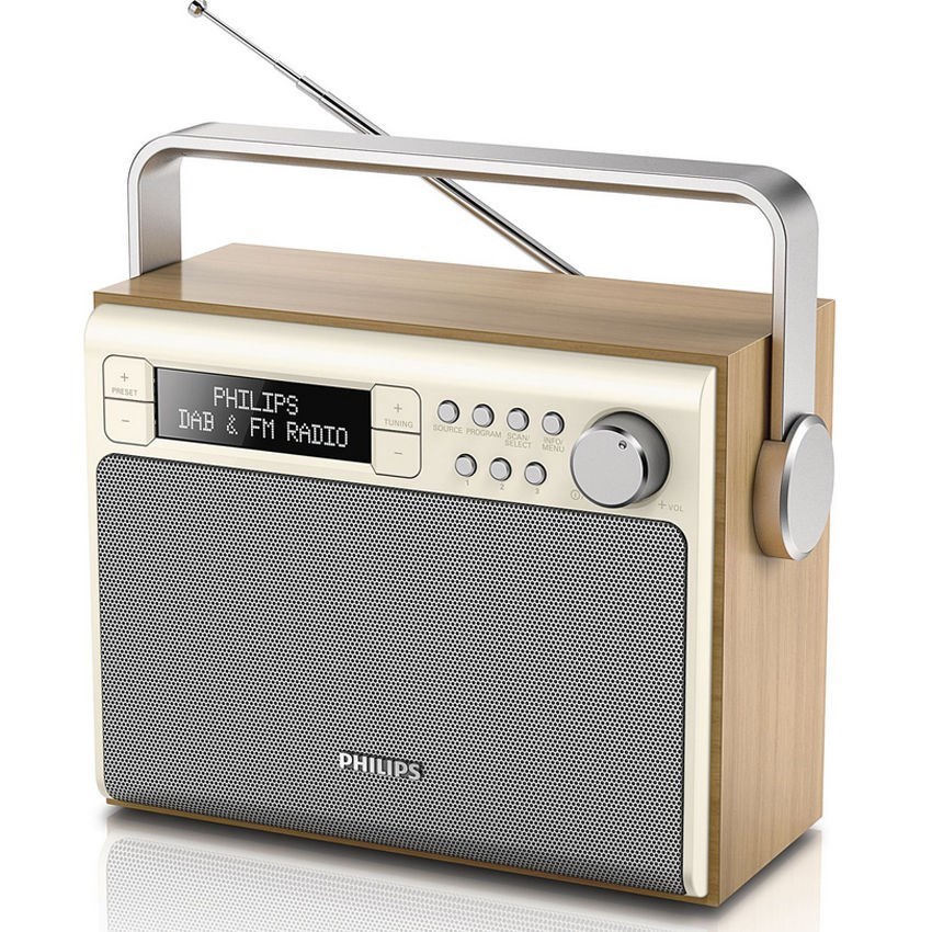 Philips AE5020 Wooden DAB+ radio med strøm eller batteridrift
